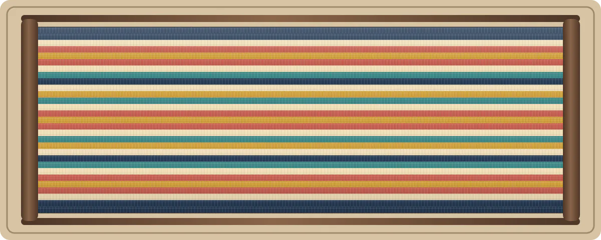 Night Market free plain-weave inkle loom pattern with 29 warp threads in Night indigo, Warm coral, Market gold, Turquoise, Lantern cream