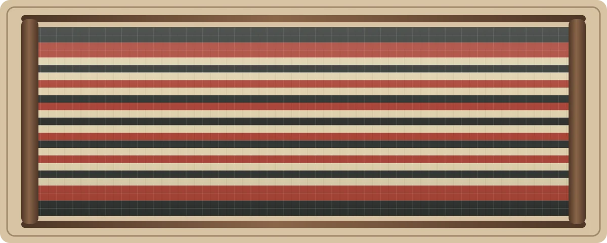 Workshop Red free plain-weave inkle loom pattern with 25 warp threads in Soft charcoal, Workshop red, Oatmeal